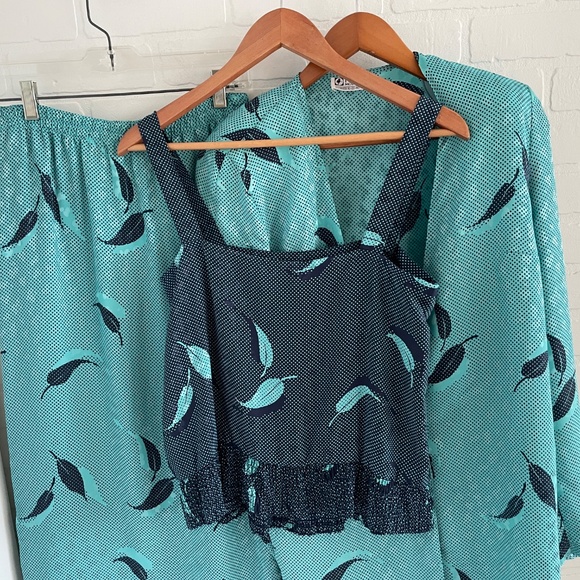 Vintage 80s Matching Set (3 pieces) Blazer Cami Midi skirt Iridescent Blue Sz S - Picture 4 of 15